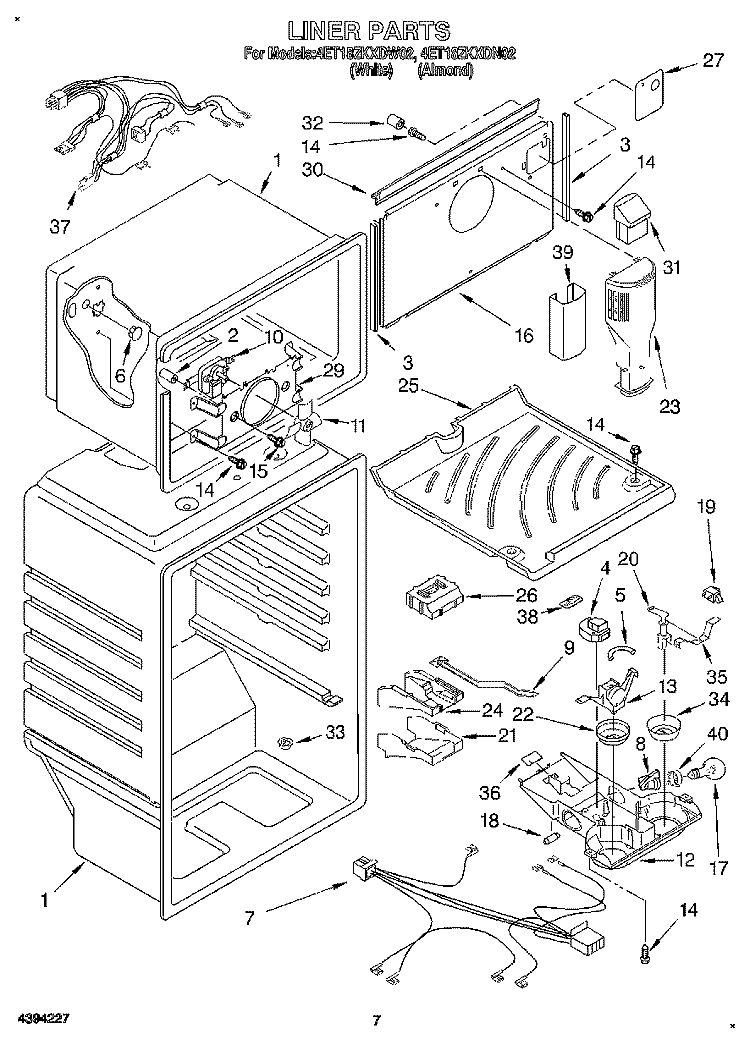 LINER Diagram and Parts List for 4ET18ZKXDW02  Whirlpool Refrigerator