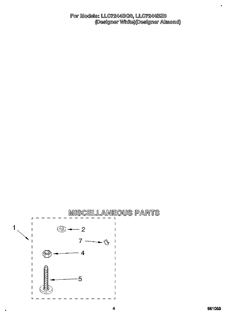 MISCELLANEOUS Diagram and Parts List for LLC7244BZ0  Whirlpool Washer