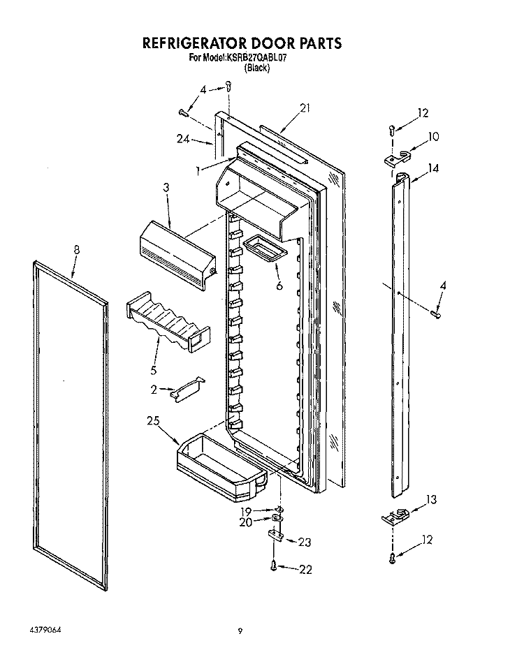 REFRIGERATOR DOOR Diagram and Parts List for KSRB27QABL07  KitchenAid Refrigerator