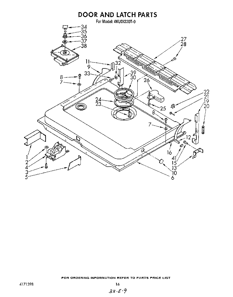 DOOR AND LATCH Diagram and Parts List for 4KUDI220T0  KitchenAid Dishwasher