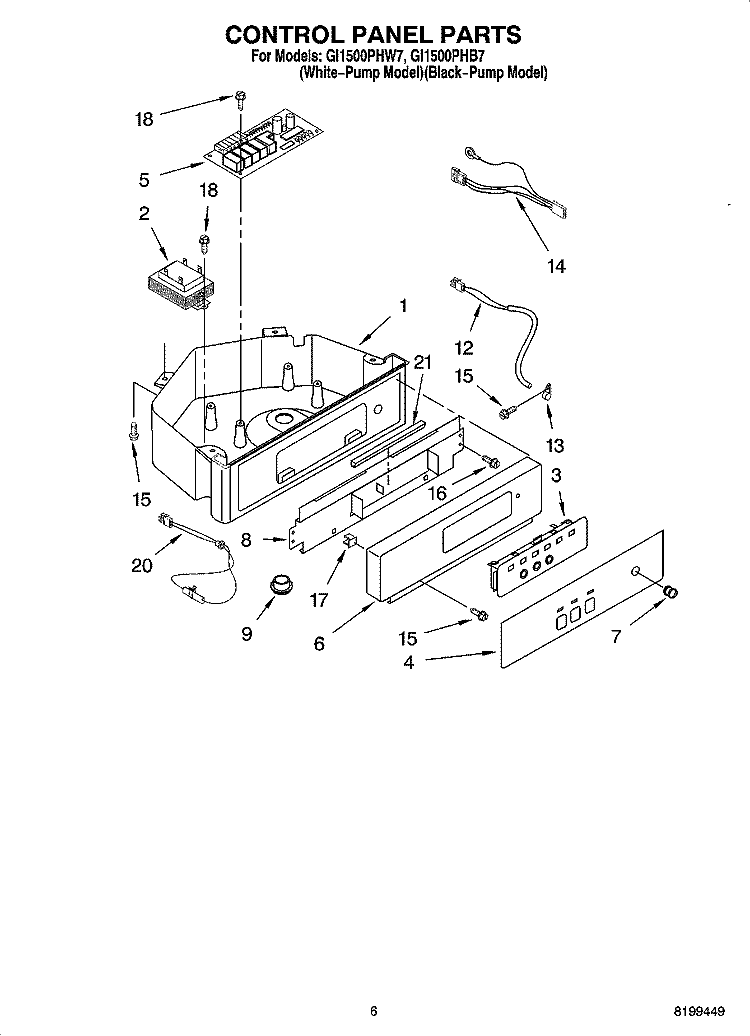 CONTROL PANEL PARTS Diagram and Parts List for GI1500PHB7  Whirlpool Ice Maker