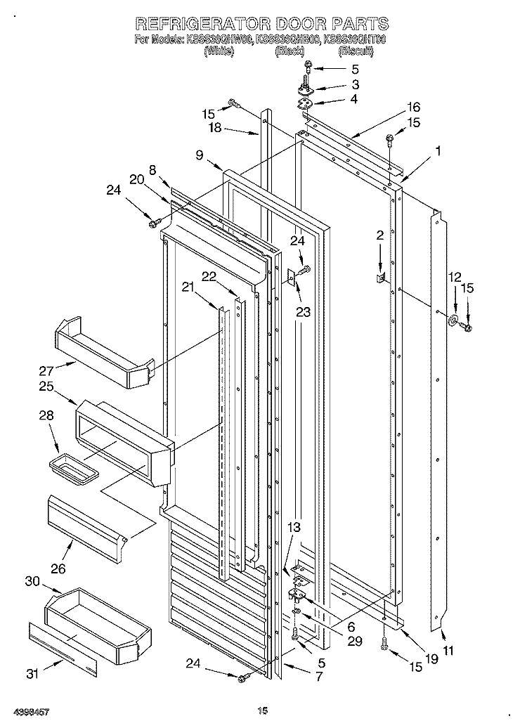 REFRIGERATOR DOOR Diagram and Parts List for KSSS36QHW00  KitchenAid Refrigerator