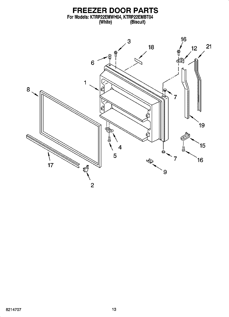 FREEZER DOOR PARTS Diagram and Parts List for KTRP22EMBT04  KitchenAid Refrigerator