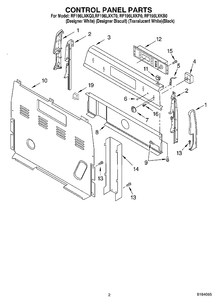 CONTROL PANEL Diagram and Parts List for RF196LXKT0  Whirlpool Range