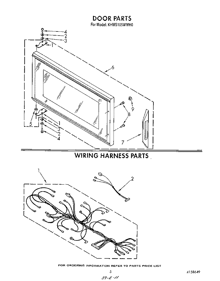 DOOR , WIRING HARNESS , LIT/OPTIONAL Diagram and Parts List for KHMS105WWH0  KitchenAid Microwave