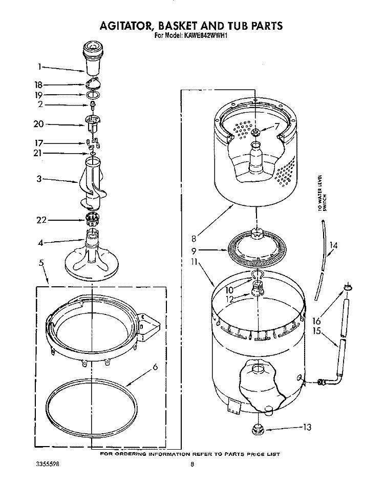 AGITATOR, BASKET AND TUB Diagram and Parts List for KAWE842WAL1  Whirlpool Washer