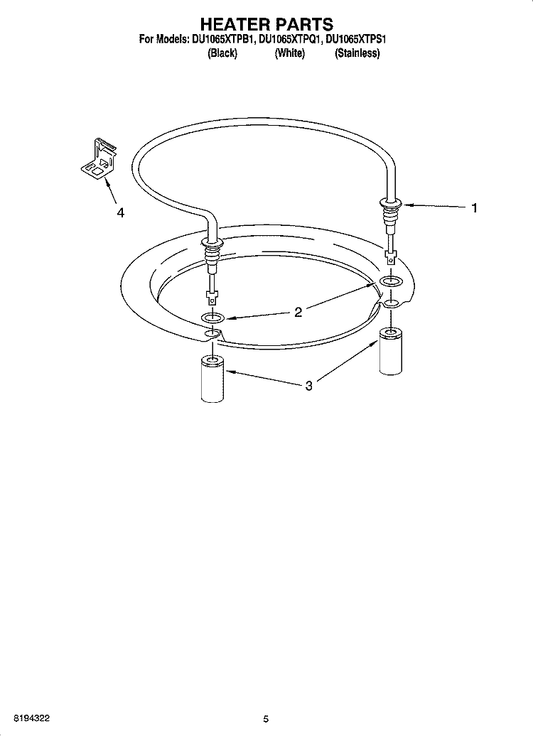 HEATER PARTS Diagram and Parts List for DU1065XTPS1  Whirlpool Dishwasher