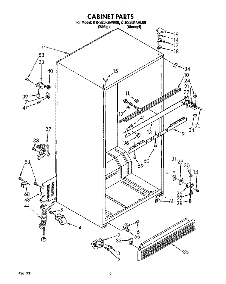 CABINET Diagram and Parts List for KTRS20KAWH00  KitchenAid Refrigerator