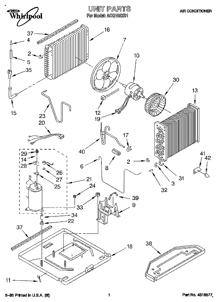 UNIT, LITERATURE Diagram and Parts List for ACQ102XD1  Whirlpool Air Conditioner