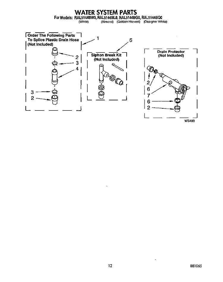 WATER SYSTEM Diagram and Parts List for RAL5144BQ0  Whirlpool Washer