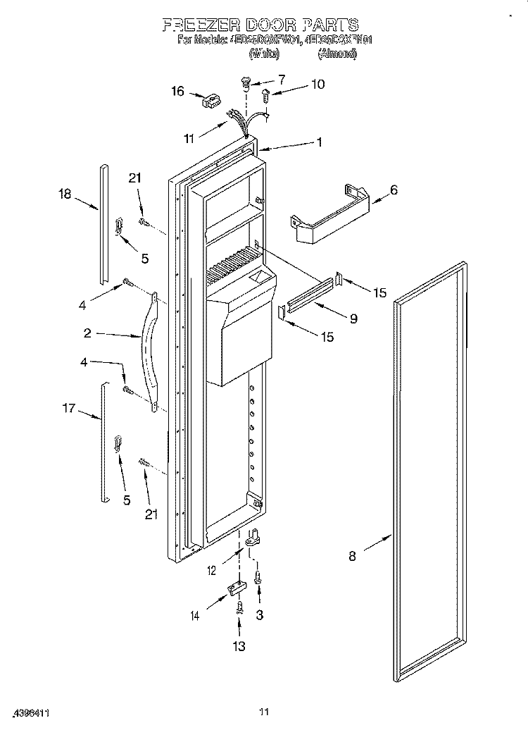 FREEZER DOOR Diagram and Parts List for 4ED25DQXFW01  Whirlpool Refrigerator