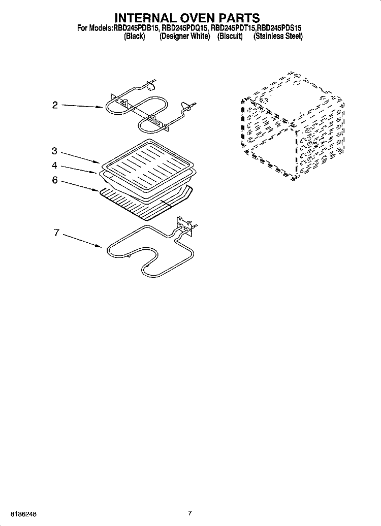 INTERNAL OVEN PARTS Diagram and Parts List for RBD245PDB15  Whirlpool Wall Oven