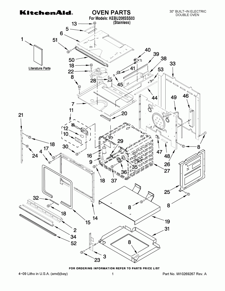 OVEN PARTS Diagram and Parts List for KEBU208SSS03  KitchenAid Wall Oven