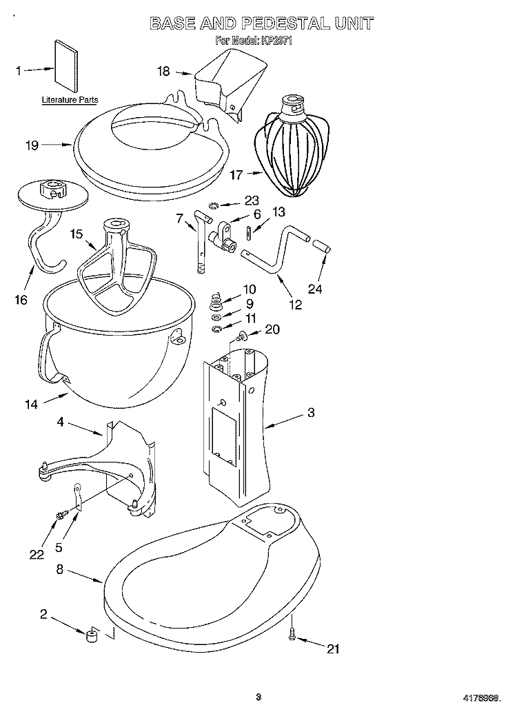 BASE & PEDESTAL UNIT, LITERATURE Diagram and Parts List for KP2671  KitchenAid Mixer