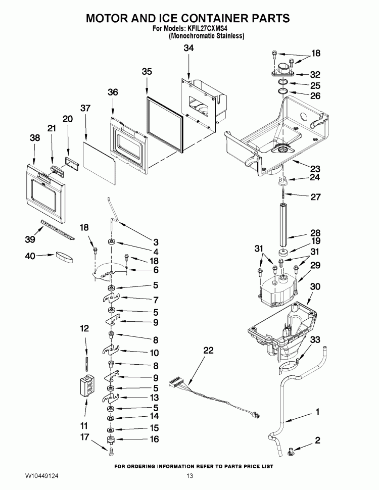 MOTOR AND ICE CONTAINER PARTS Diagram and Parts List for KFIL27CXMS4  KitchenAid Refrigerator
