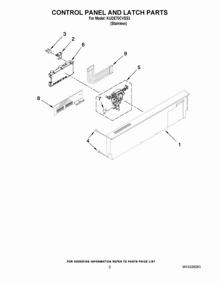 CONTROL PANEL AND LATCH PARTS Diagram and Parts List for KUDE70CVSS3  KitchenAid Dishwasher