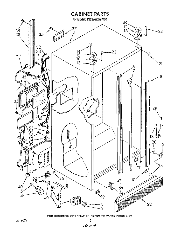 CABINET Diagram and Parts List for TS22AWXWW00  Whirlpool Refrigerator