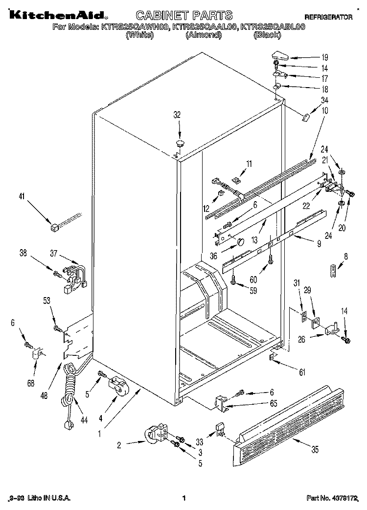 CABINET Diagram and Parts List for KTRS25QAAL00  KitchenAid Refrigerator