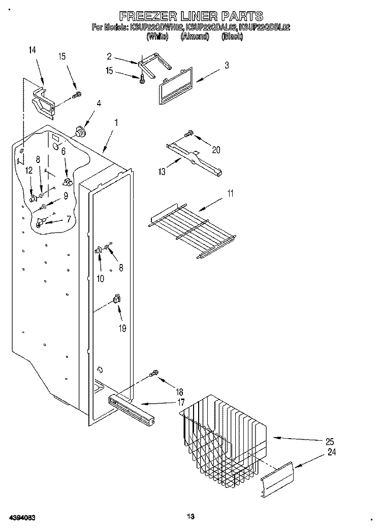 FREEZER LINER Diagram and Parts List for KSUP22QDBL02  KitchenAid Refrigerator