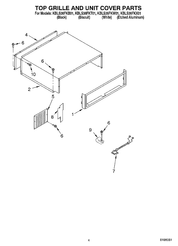 TOP GRILLE AND UNIT COVER Diagram and Parts List for KBLS36FKW01  KitchenAid Refrigerator