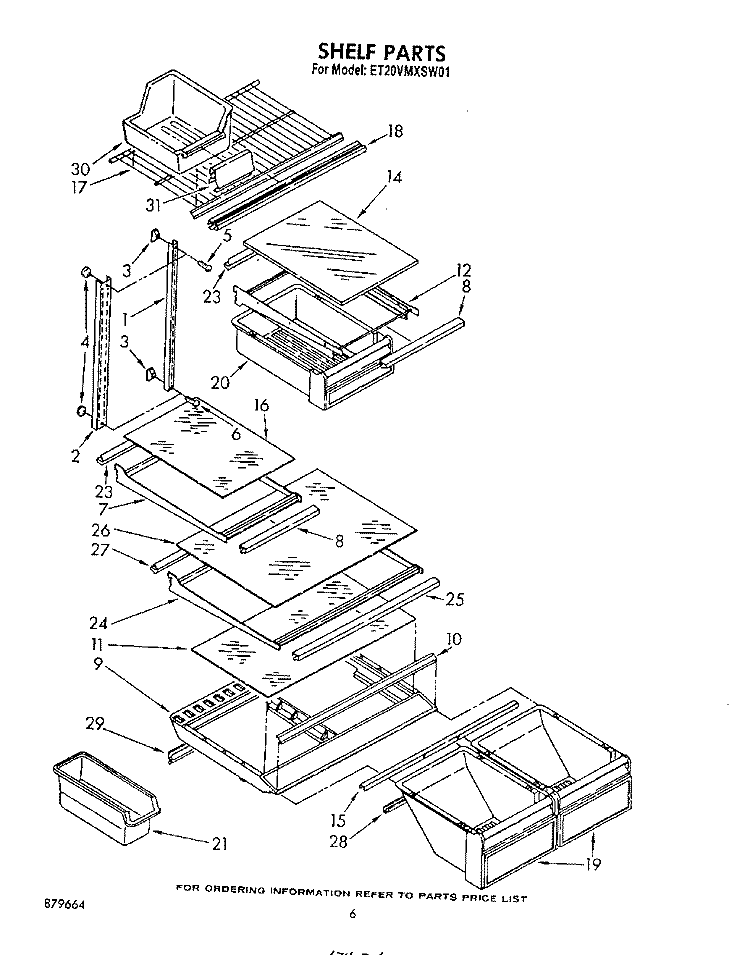 SHELF Diagram and Parts List for ET20VMXSW01  Whirlpool Refrigerator