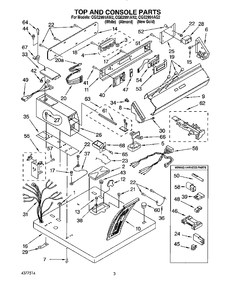 TOP AND CONSOLE Diagram and Parts List for CGE2991AG2  Whirlpool Dryer