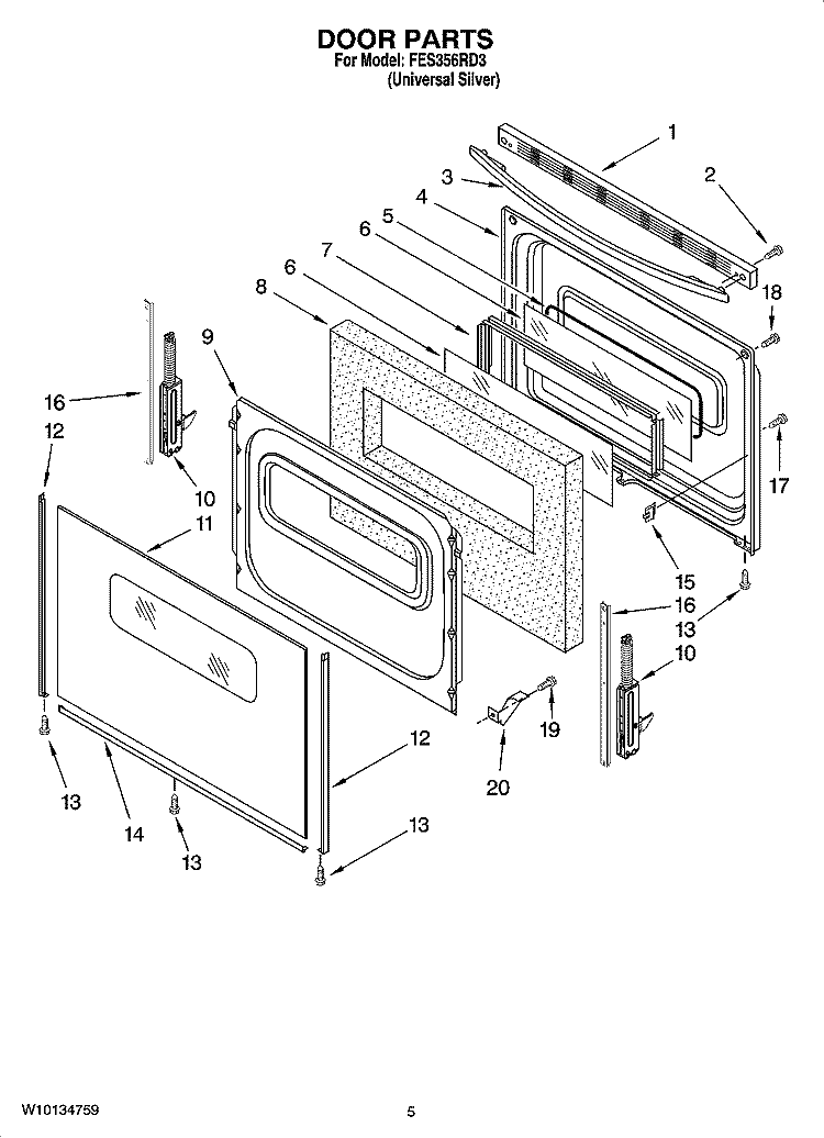 DOOR PARTS Diagram and Parts List for FES356RD3  Roper Range