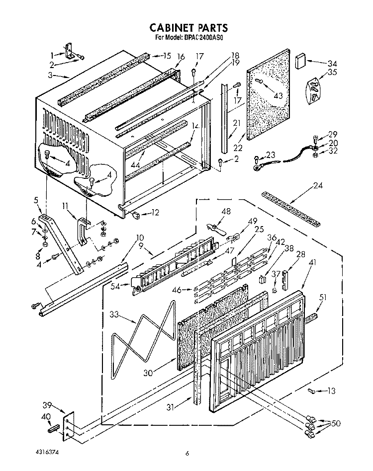 CABINET Diagram and Parts List for BPAC2400AS0  KitchenAid Air Conditioner