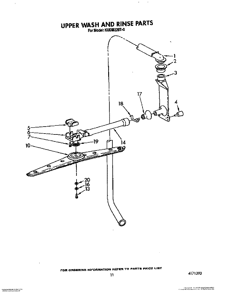 UPPER WASH AND RINSE Diagram and Parts List for KUDM220T0  KitchenAid Dishwasher