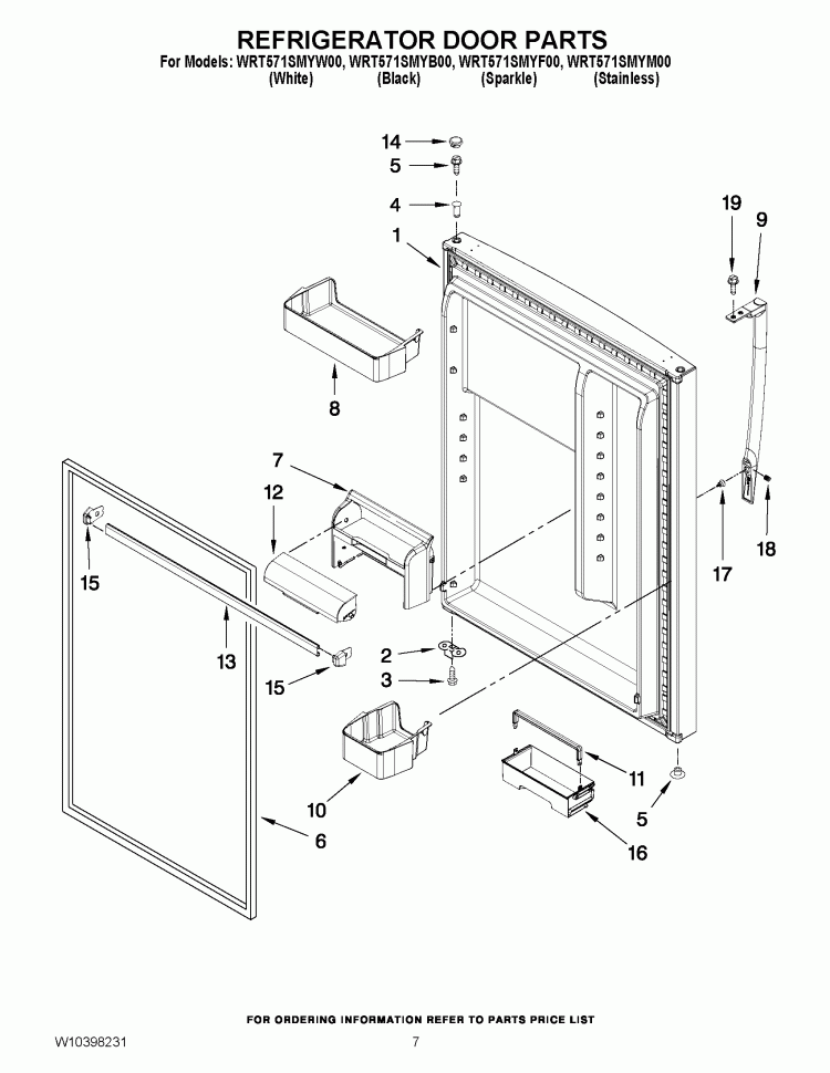 REFRIGERATOR DOOR PARTS Diagram and Parts List for WRT571SMYF00  Whirlpool Refrigerator