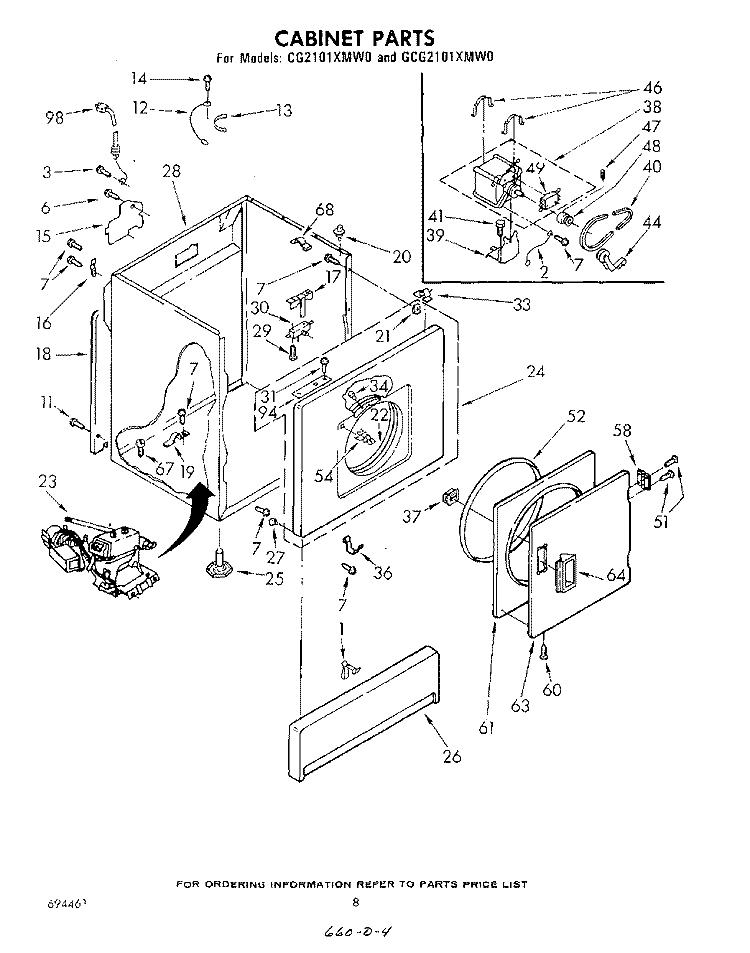 CABINET Diagram and Parts List for GCG2101XMW0  Whirlpool Dryer