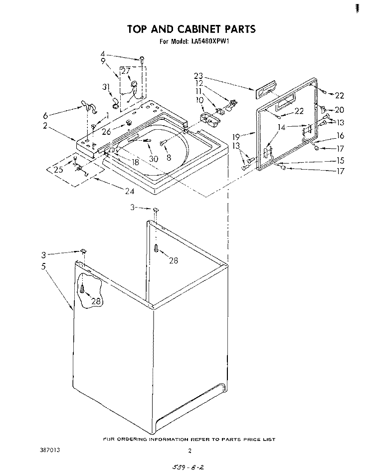 TOP AND CABINET , LITERATURE AND OPTIONAL Diagram and Parts List for LA5460XPW1  Whirlpool Washer