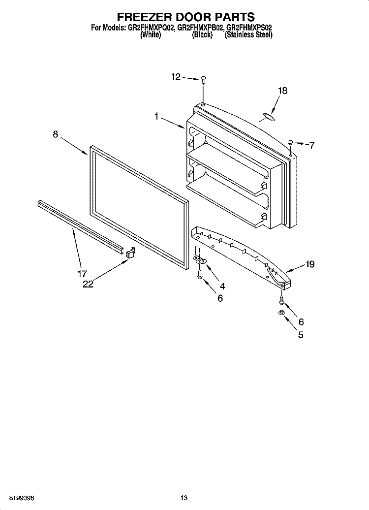 FREEZER DOOR PARTS, OPTIONAL PARTS Diagram and Parts List for GR2FHMXPS02  Whirlpool Refrigerator