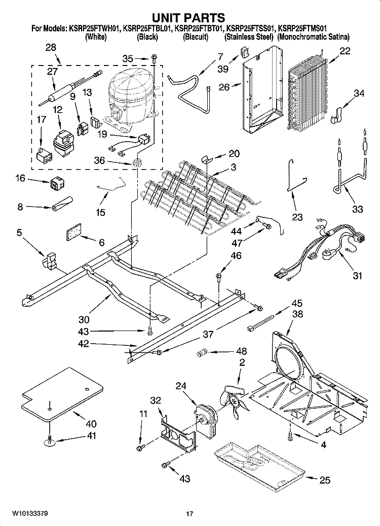 UNIT PARTS Diagram and Parts List for KSRP25FTSS01  KitchenAid Refrigerator