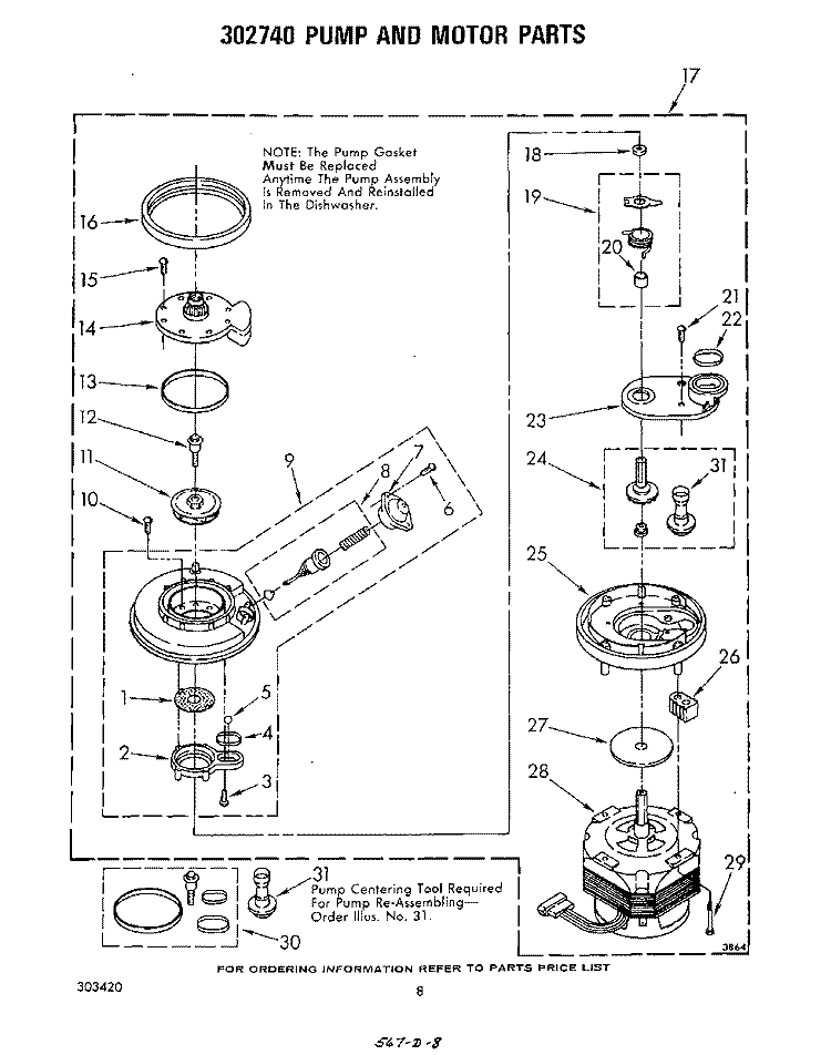 302740 PUMP AND MOTOR Diagram and Parts List for DU9903XL0  Whirlpool Dishwasher