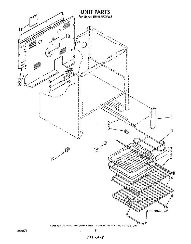 UNIT Diagram and Parts List for RM988PXVF3  Whirlpool Microwave Oven Combo