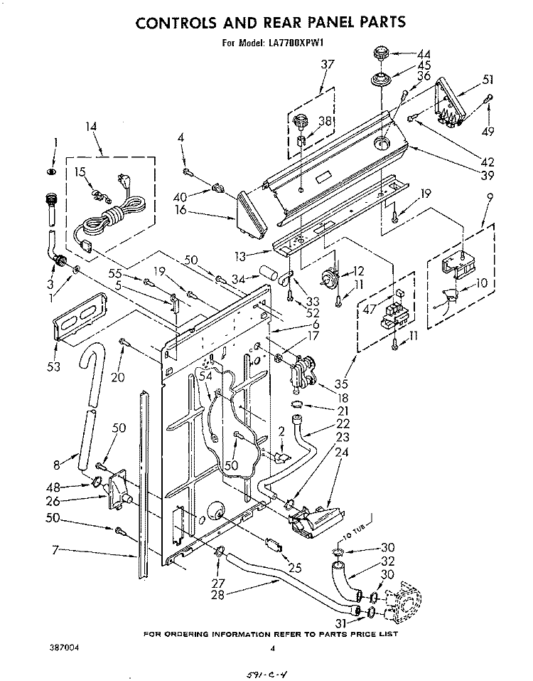CONTROLS AND REAR PANEL Diagram and Parts List for LA7700XPW1  Whirlpool Washer