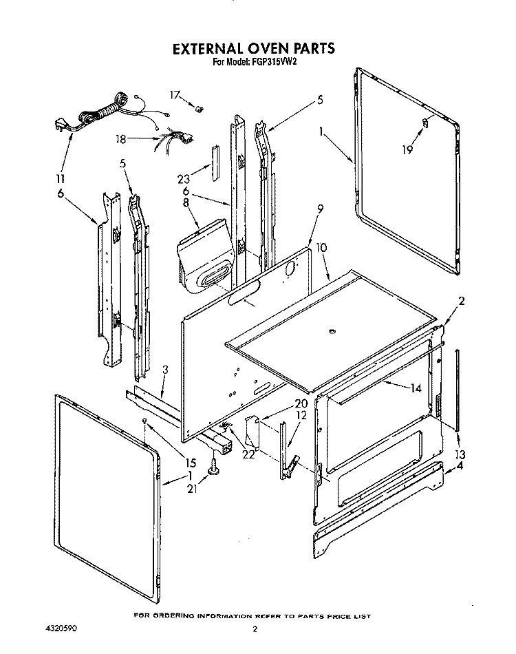 EXTERNAL OVEN Diagram and Parts List for FGP315VW2  Roper Range