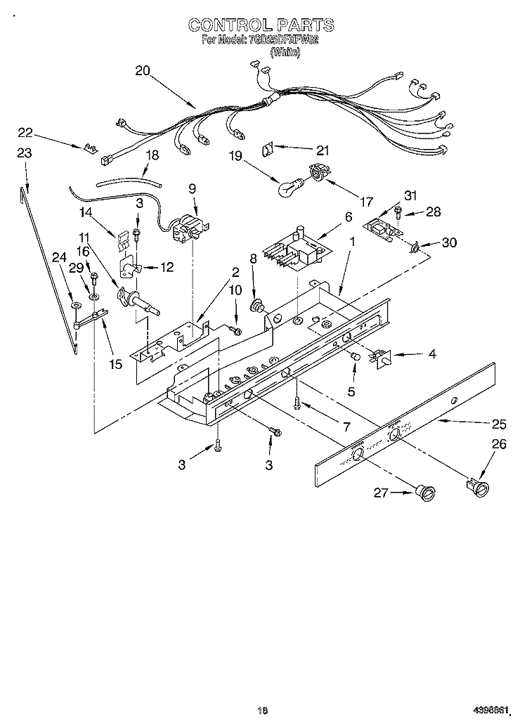 CONTROL Diagram and Parts List for 7GD25DFXFW02  Whirlpool Refrigerator
