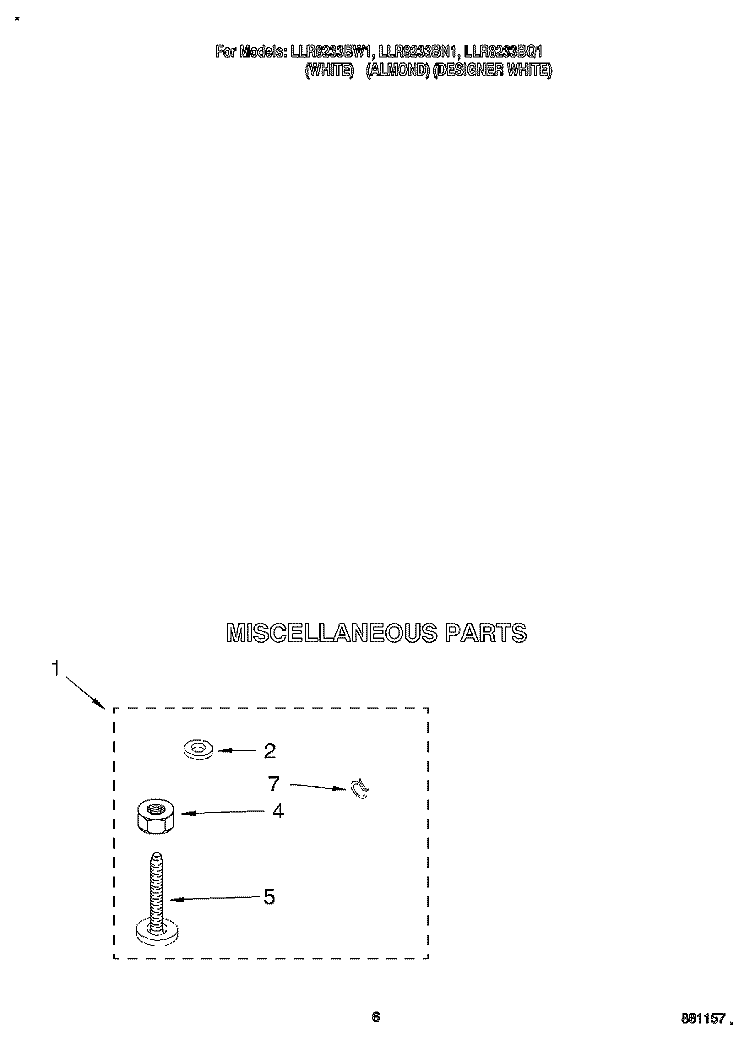 MISCELLANEOUS Diagram and Parts List for LLR8233BQ1  Whirlpool Washer