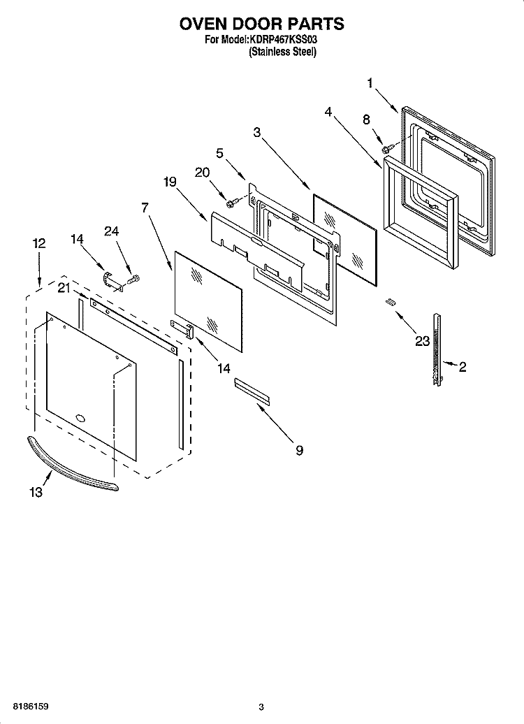 OVEN DOOR PARTS Diagram and Parts List for KDRP467KSS03  KitchenAid Range