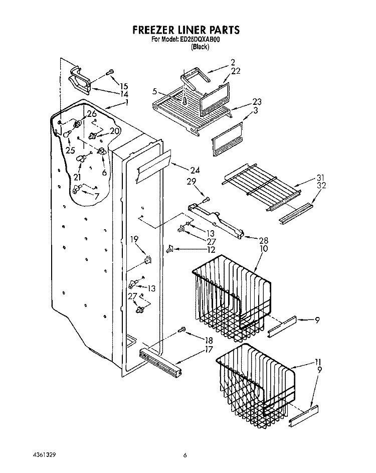 FREEZER LINER Diagram and Parts List for ED25DQXAB00  Whirlpool Refrigerator