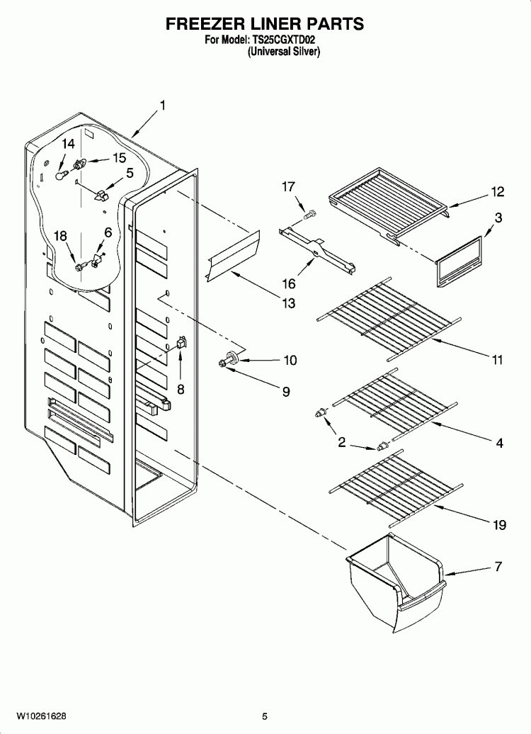 FREEZER LINER PARTS Diagram and Parts List for TS25CGXTD02  Estate Refrigerator