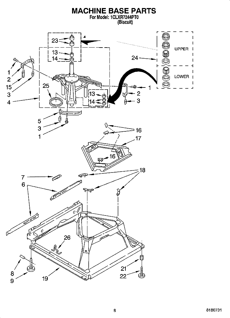 MACHINE BASE PARTS Diagram and Parts List for 1CLXR7244PT0  Whirlpool Washer