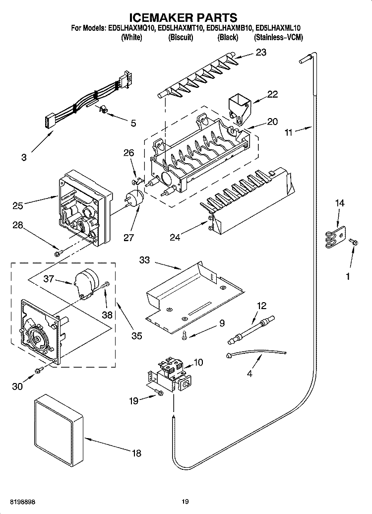 ICEMAKER PARTS - PARTS NOT ILLUSTRATED Diagram and Parts List for ED5LHAXMB10  Whirlpool Refrigerator