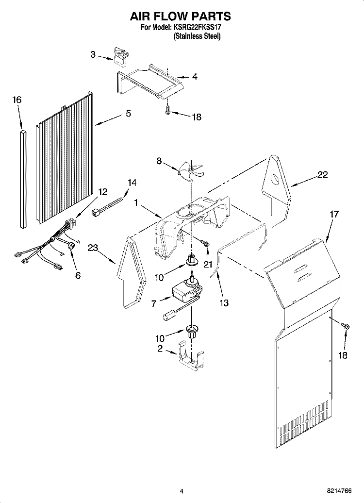 AIR FLOW PARTS Diagram and Parts List for KSRG22FKSS17  KitchenAid Refrigerator