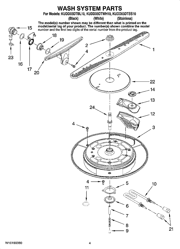 WASH SYSTEM PARTS Diagram and Parts List for KUDD03DTSS10  KitchenAid Dishwasher