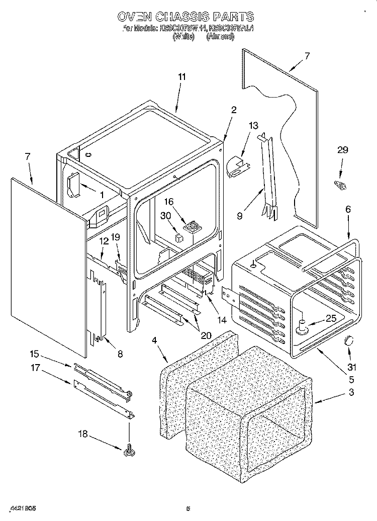 OVEN CHASSIS Diagram and Parts List for KESC307BWH4  KitchenAid Range