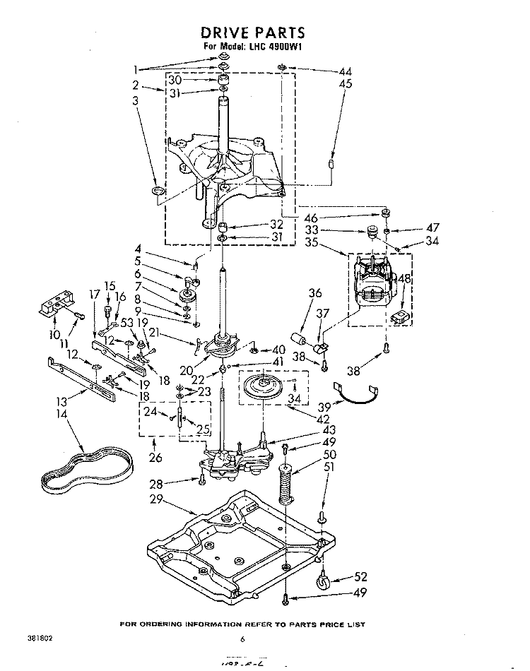 DRIVE Diagram and Parts List for LHC4900W1  Whirlpool Washer