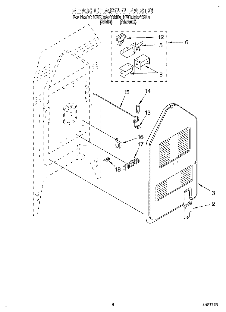 REAR CHASSIS, LIT/OPTIONAL Diagram and Parts List for KERC507YAL4  KitchenAid Range
